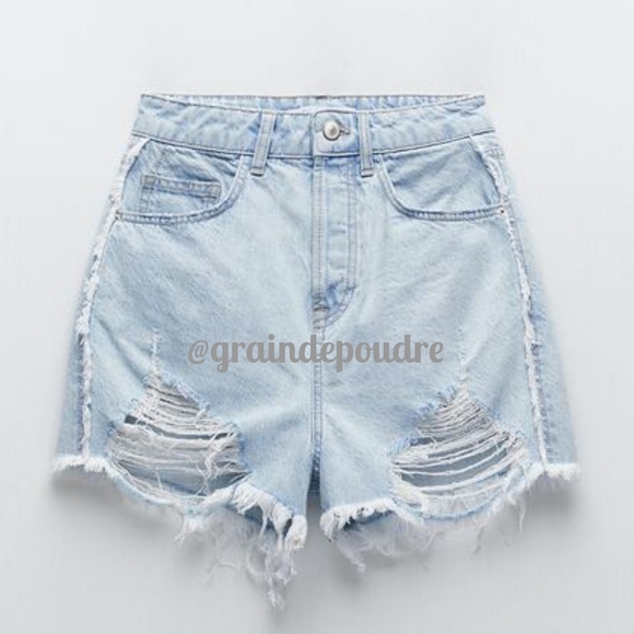 Zara Fringe Destroyed Ripped Denim Short 32 34 0 2 - Picture 2 of 7